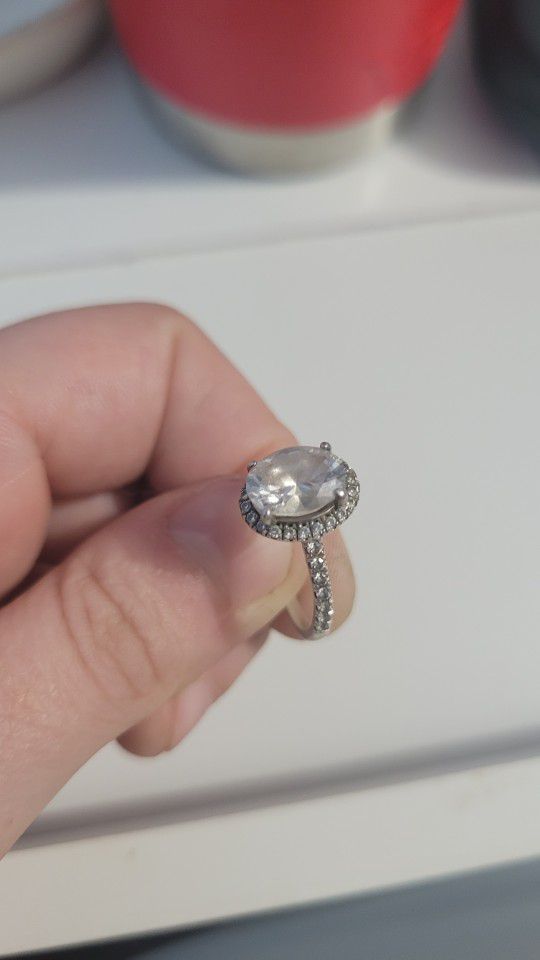 Halo Engagement Ring - Oval Moissanite & Diamonds