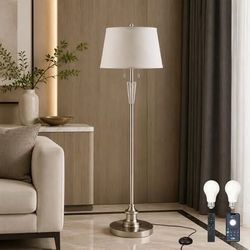 58’’ Dimmable Floor Lamp with Remote Control(Bulbs Included) Brushed Nickel Finish,APP Control