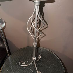24” TALL SILVER METAL CANDLE HOLDER