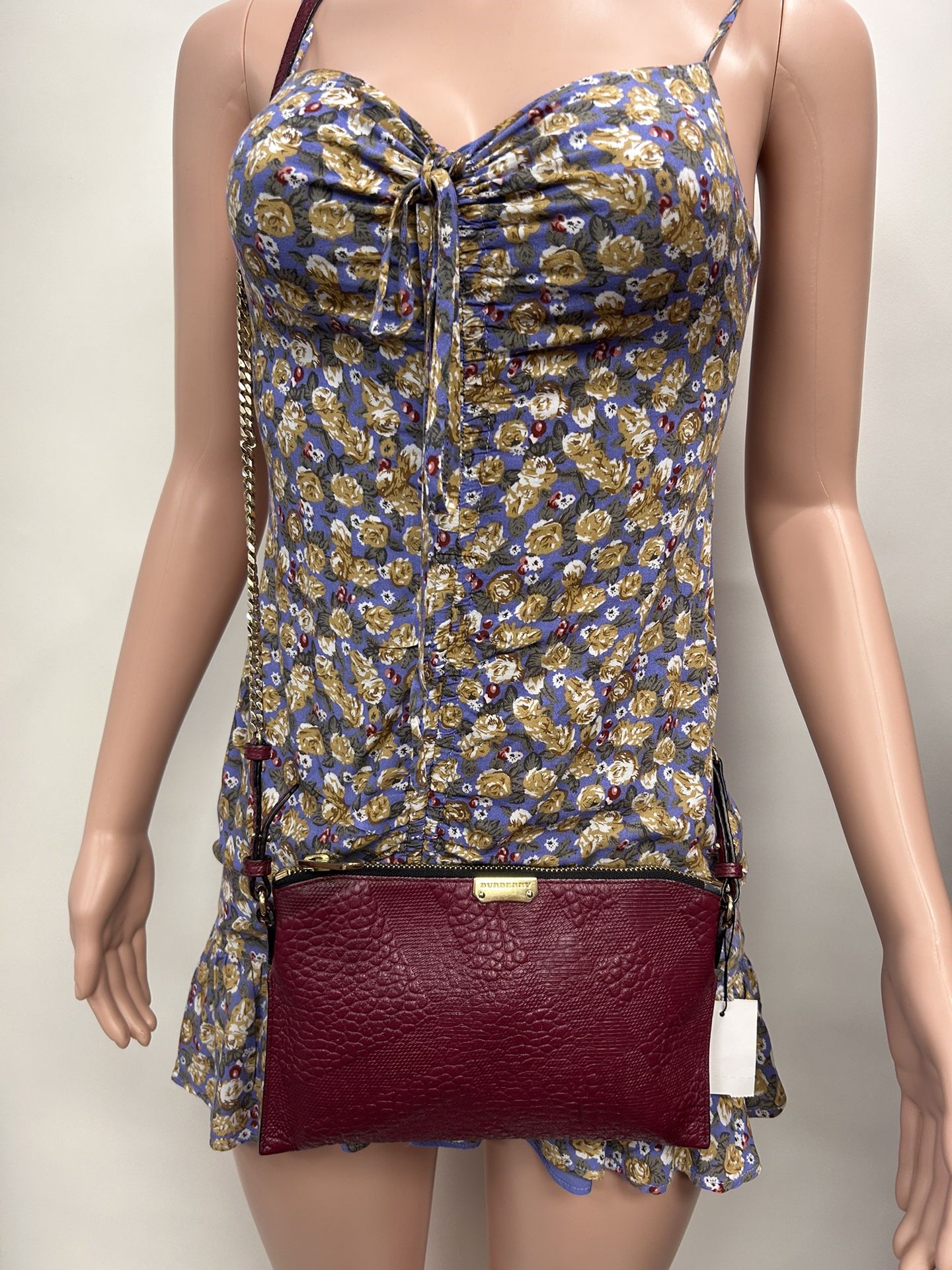 Burberry Signature Grain Calfskin Check Embossed Peyton Crossbody Clutch Bag