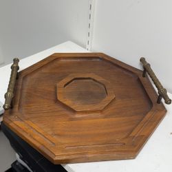 Vintage Wooden Octagon Serving Board With Handles