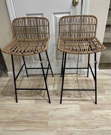 New Set of 2 Low Back Counter Height Bar Stools Black Metal Indoor Outdoor Patio Furniture