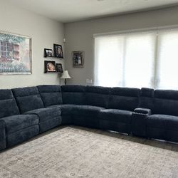 Large Blue Motorized Sectional Couch