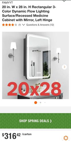 20 in. W x 28 in. H Rectangular 3-Color Dynamic Flow Lighting Surface/Recessed Medicine Cabinet with Mirror, Left Hinge