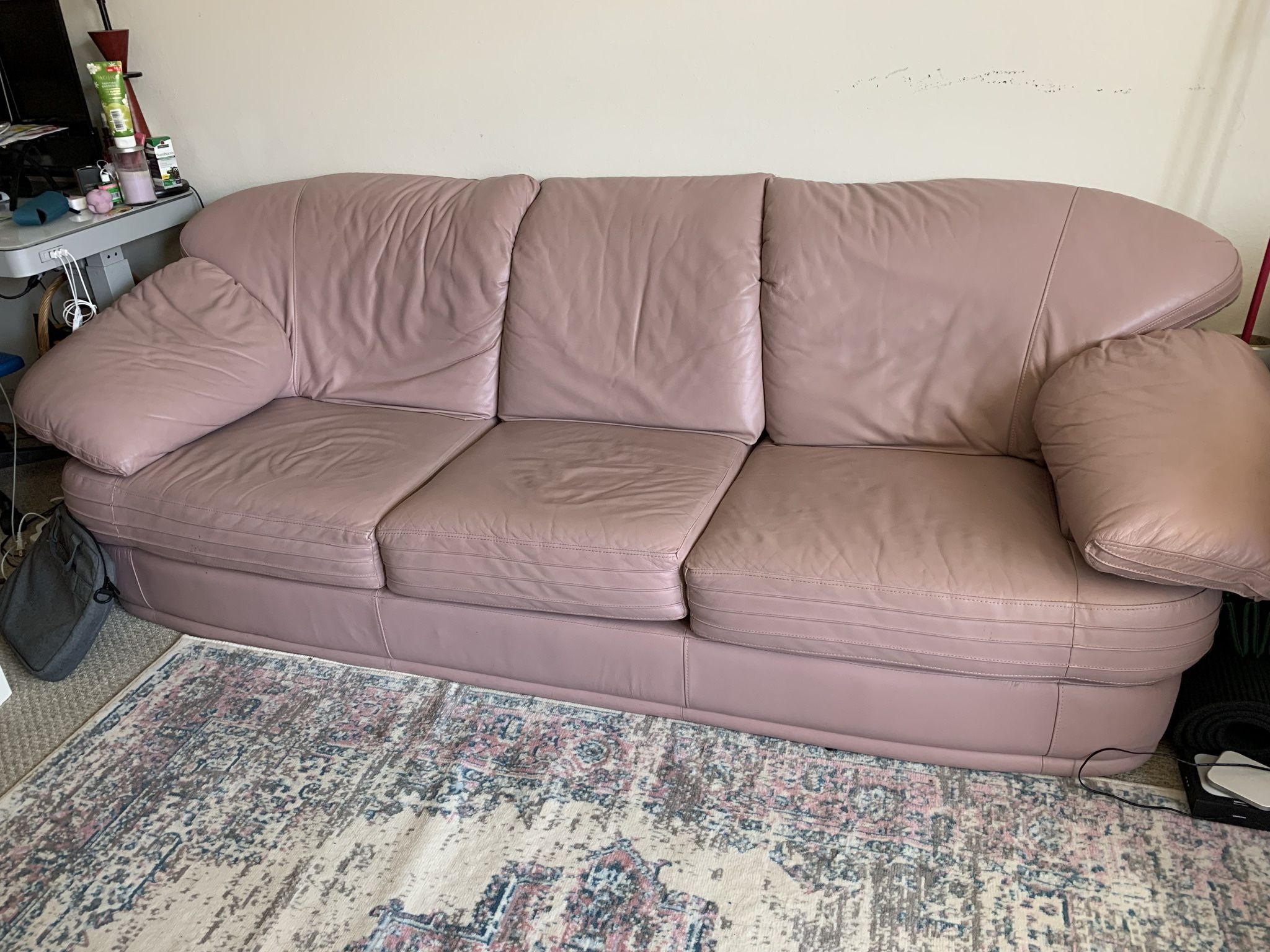 Italian Pink Leather Sofa