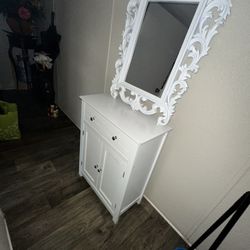 White Small Vanity With Mirror