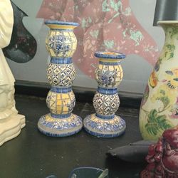 Oriental Candle Holders Pair