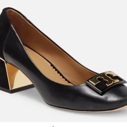 Tory Burch Gigi 55mm Round Toe Pump Heels Shoes Black Suede & Leather Size 8 1/2 M