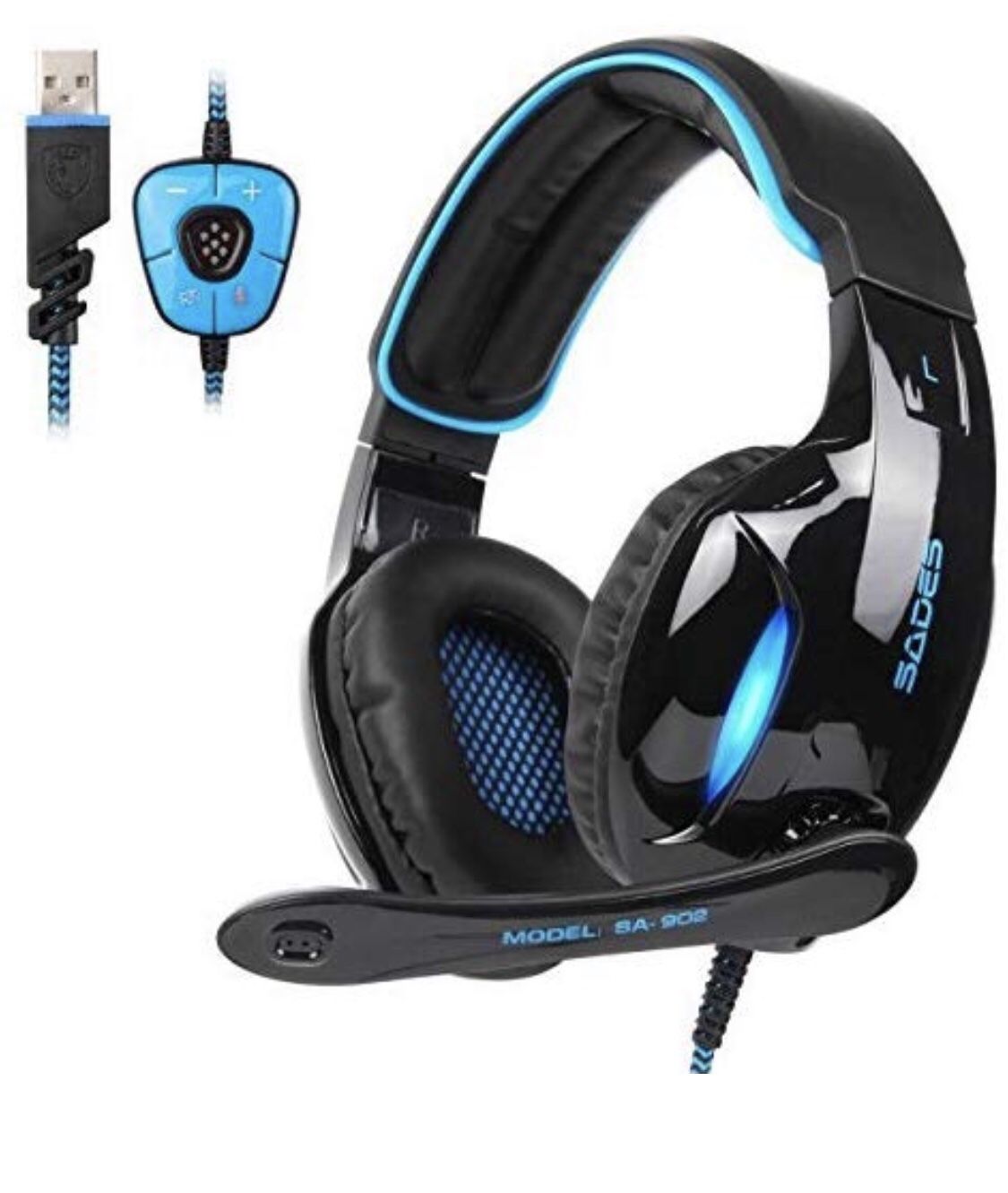 SADES SA902 7.1 USB Surround Sound PC Headsets Over-Ear Gaming Headphones with Microphone LED Light