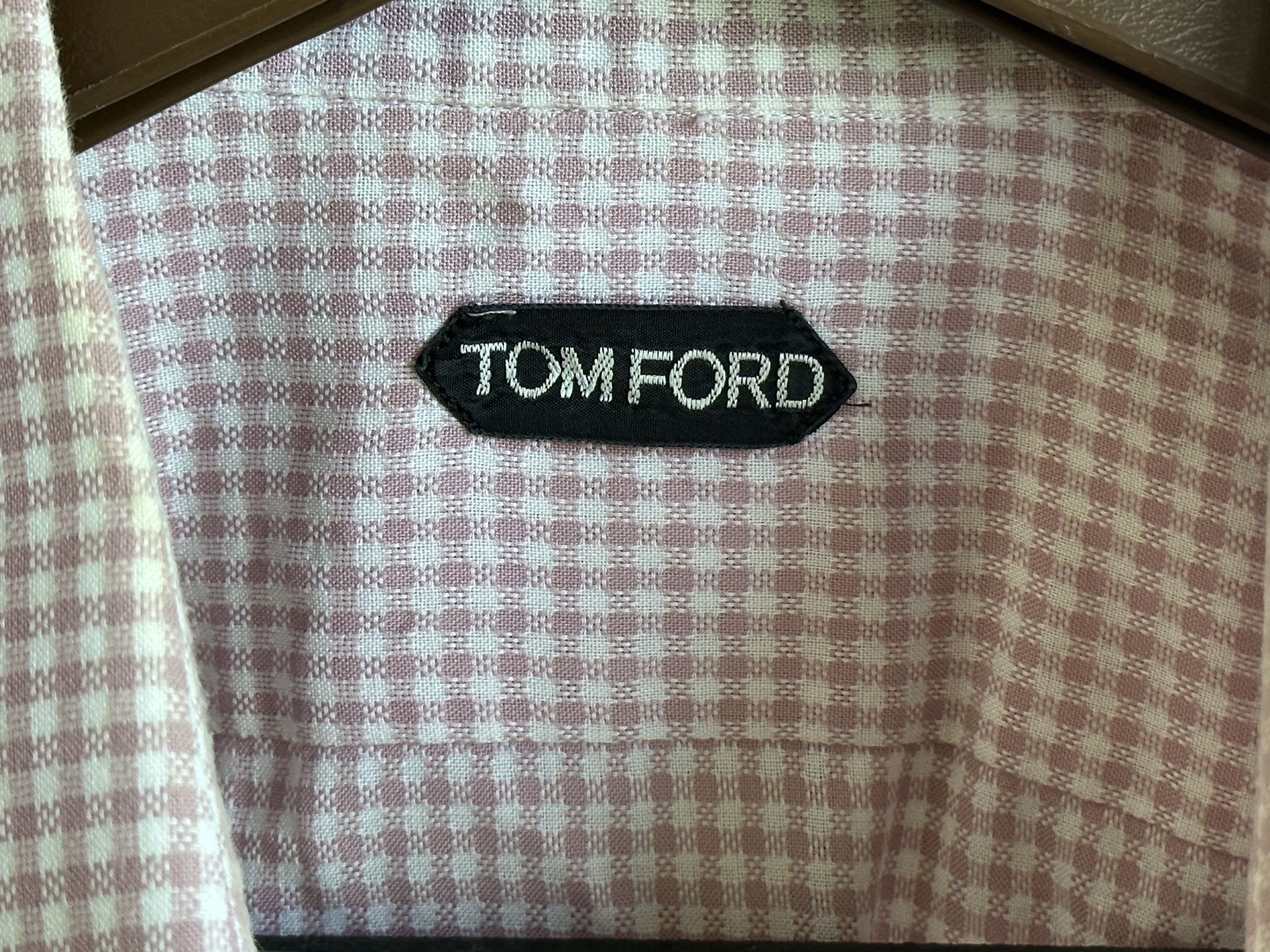 Tom Ford Plaid Print White/Pink Plaid Gingham Check Men’s Dress Shirt Size 17.5/44