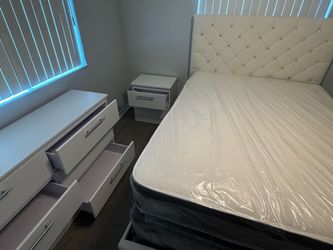 Full size bed frame with mattress and 1 nightstand dresser and  all new furniture free delivery free installation
