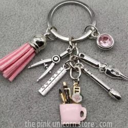 Brand New Pink Charms Secretary Teacher Keychain Gift 