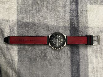 Michael Kors Lennox Chronograph Black and Red Nylon Mens Watch