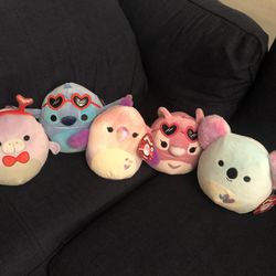 Lot of five, 8” inch valentines squishmallow 