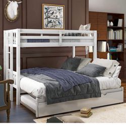 White Twin Over Pull-Out Bunk Bed with Trundle