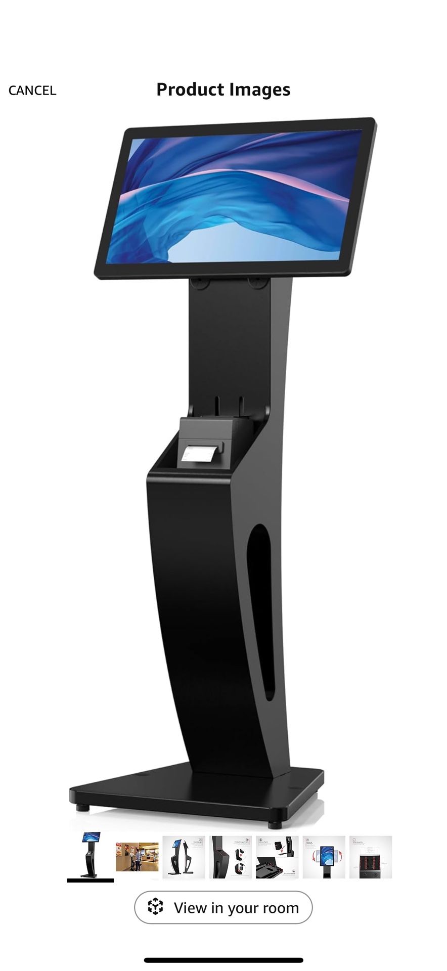 Sleek Floor Stand Kiosk for Monitors – CTA Sleek Floor Kiosk Stand with Printer Slot for Monitors 15" to 32" up to 60lbs - for Check-in Stations & POS