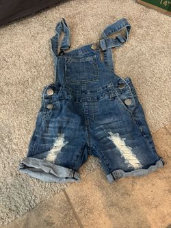 VIP Jeans Girls Distressed Short Overalls. Size 8