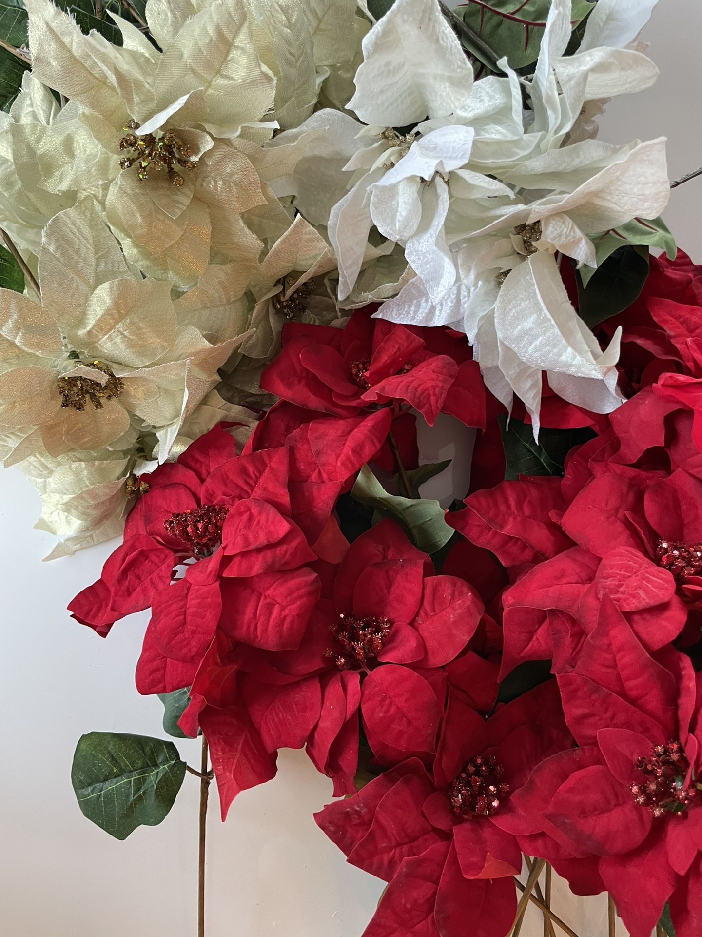 Red, White , Gold Flowers , Christmas Poinsettia’s