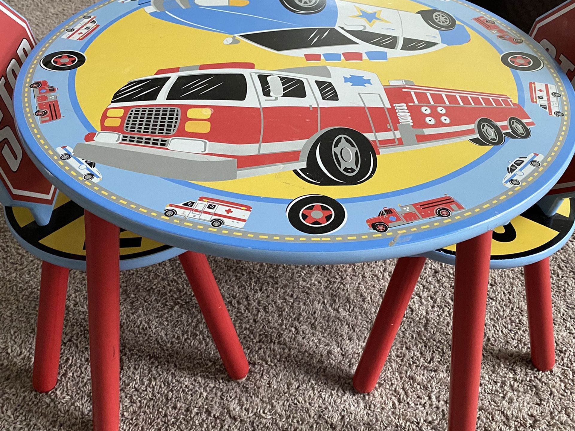 Kids Fire Truck Policy Car Theme Table Chair Set