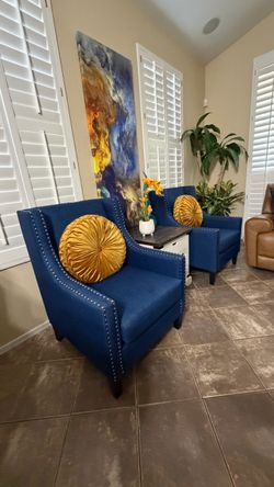 Beautiful set of two navy blue accent chairs