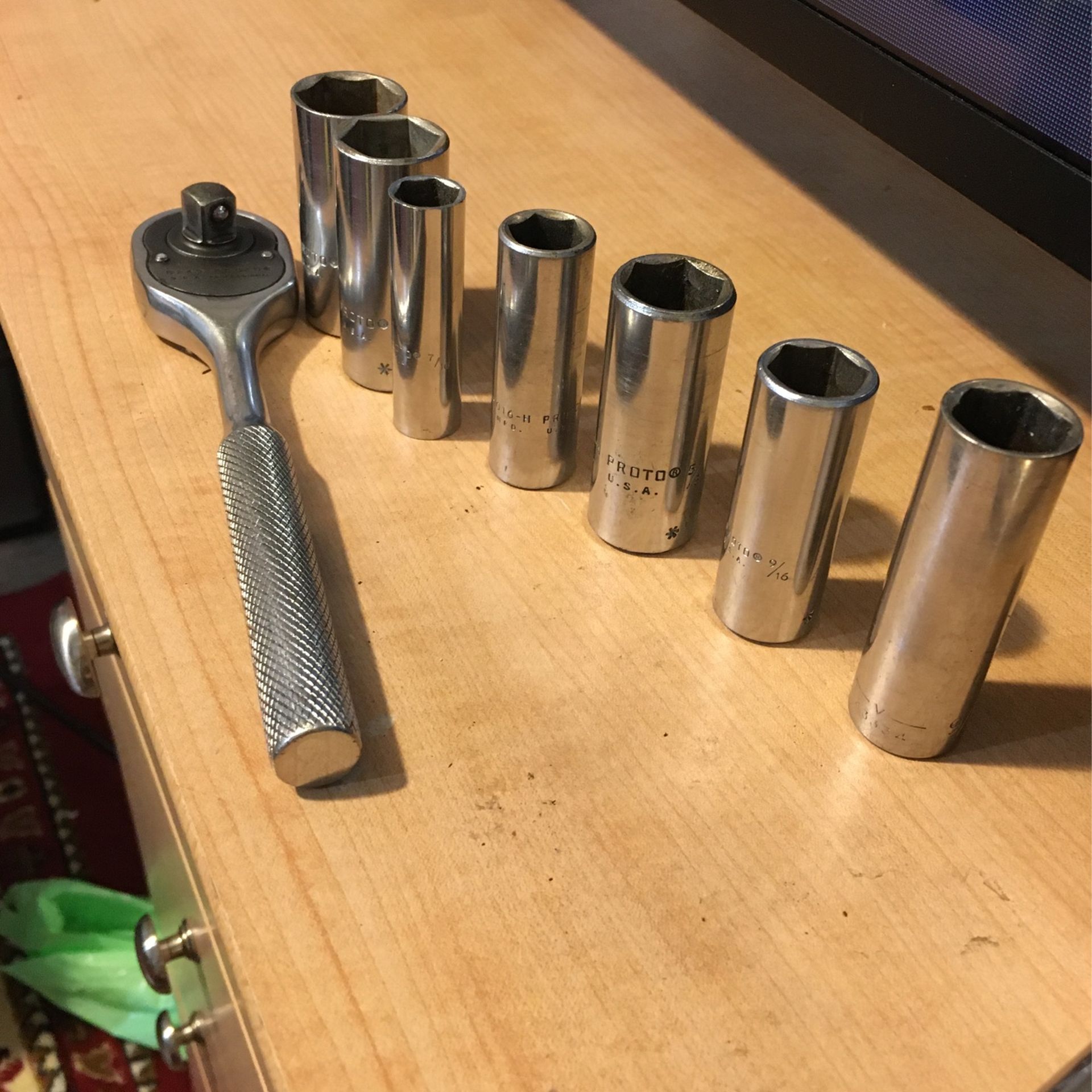 Vintage Proto Pear Hand Ratchet And Sockets