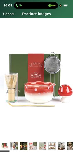 Cute Matcha Set With Mushroom Design Bowl And Whisk Holder, Unique Japanese Matcha Kit Gifts For Women Girls Friends Tea Lovers, Red
