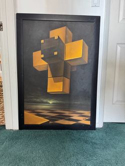 Crucifixion of Salavador Dali Dupe Painting on canvas by R. Gear Just the cross 3ft 3.5" x 2ft 3.5"