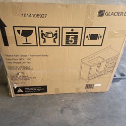 Glacier Bay Tobana 42 in. Single Sink Freestanding Beige Bath Vanity with White Engineered Marble Top (Assembled)