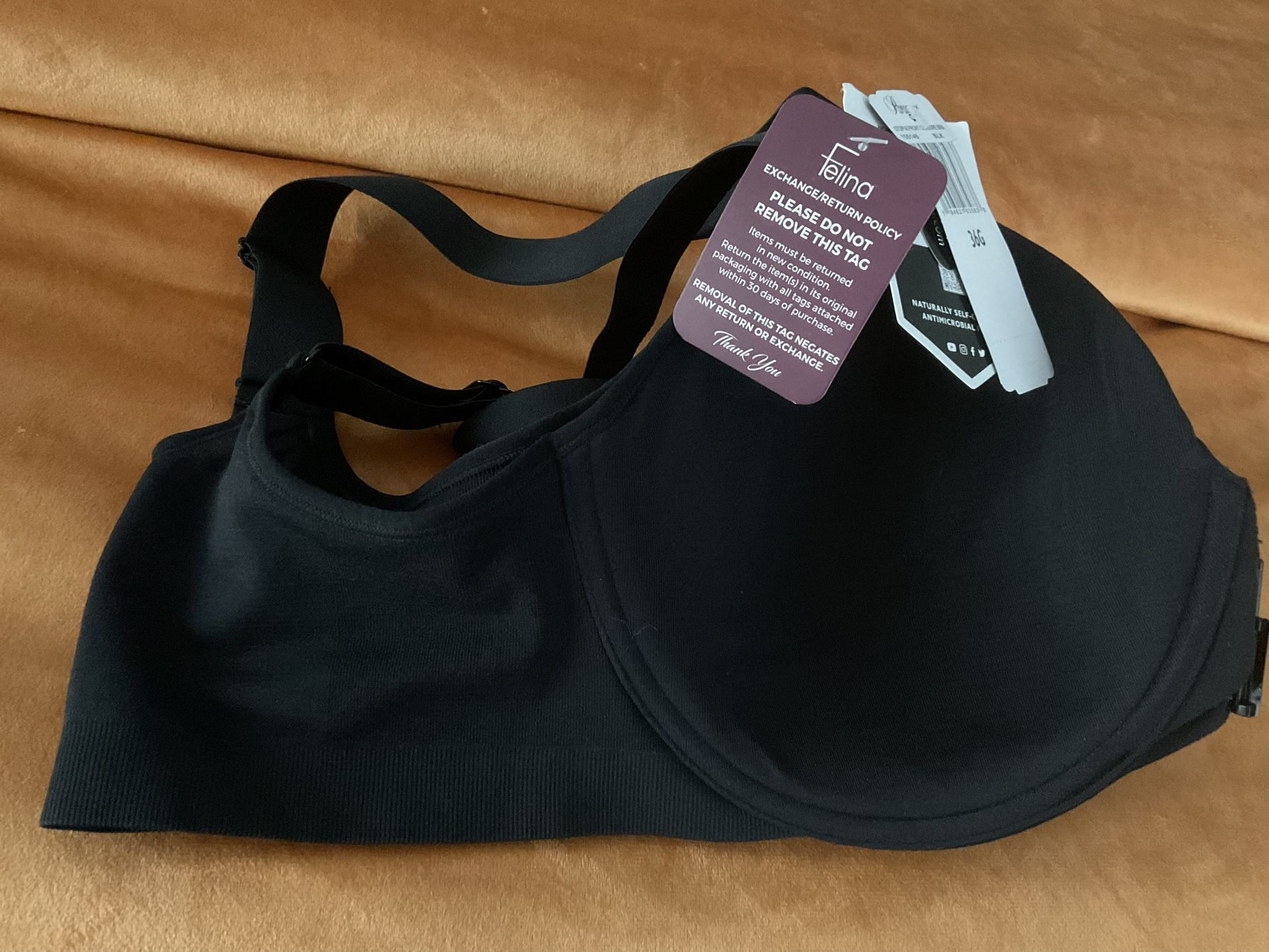 Felina Utopia Front Closure Black Bra Anti microbial 36G