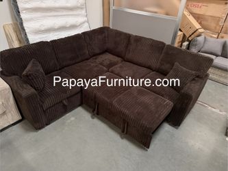 New! Dark Brown Sectional Sofa Bed, Sleeper Bed Plush Fabric Sectional Sofa Sofabed Sectional Sofa With Pull-out Bed Storage Pullout Sleeper Chocolate