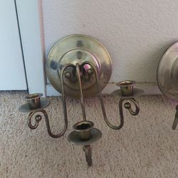 VINTAGE * HOMCO 3 Arm Brass Sconce / Candle Holder Home Wall Decor  