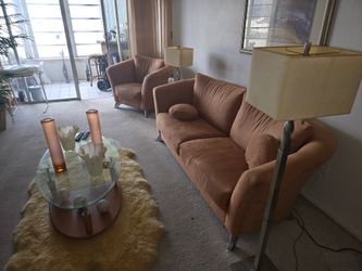 Brown Suede sofa and chair,  center table and side table