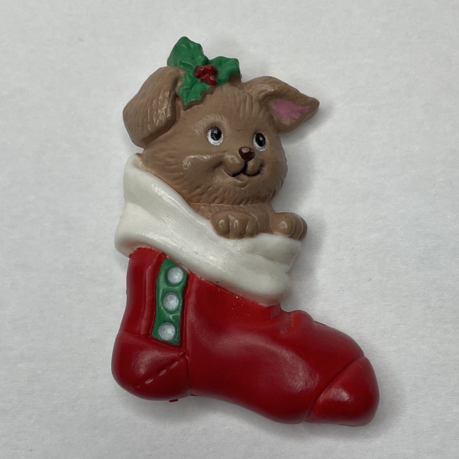 Vintage Christmas Puppy Dog Stocking Pin / Brooch