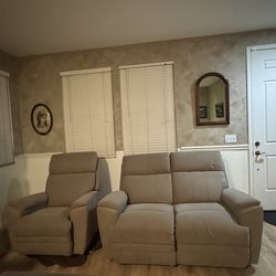 LA-Z-Boy Beige Power Rocker Recliner and Loveseat Set