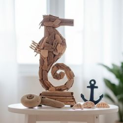NATURAL DRIFTWOOD SEAHORSE STATUE LARGE 22" Tall. Hand Made Beautiful Detail! 