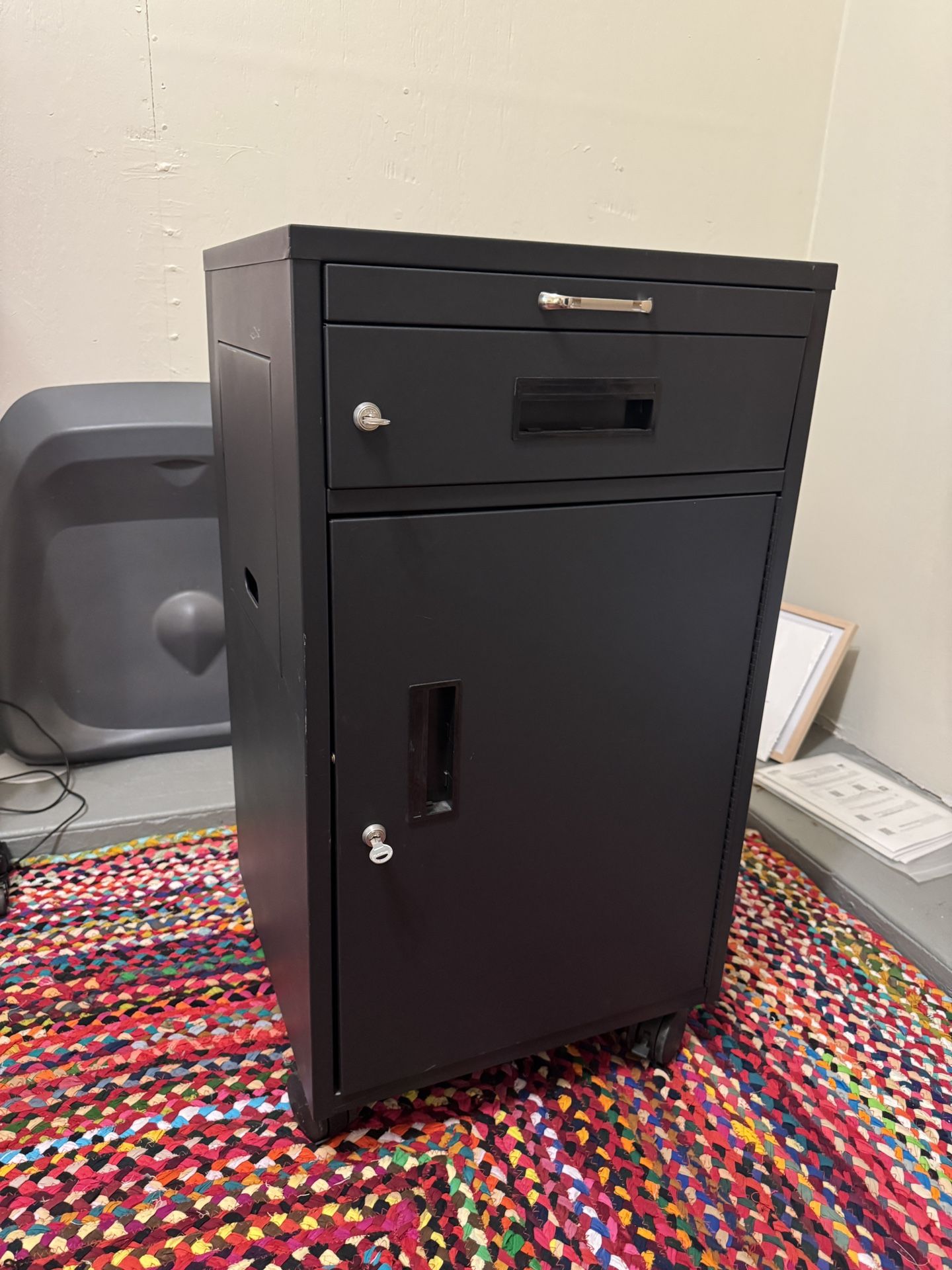 Locking Mobile Drop Safe / Cabinet on Wheels – Heavy Duty