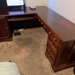 Wood Office Desk, File Cabinet & Bookcase 