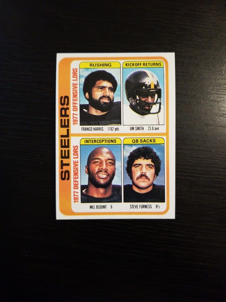 1978 Topps Pittsburgh Steelers Checklist Franco Harris/Mel Blount/Jim Smith/Steve Furness