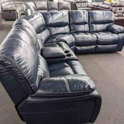New Ink Blue Power Recliner Sectional Couch / Free Delivery 