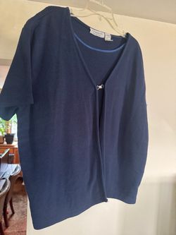 Navy Blue Knit Cardigan Short Sleeve Top