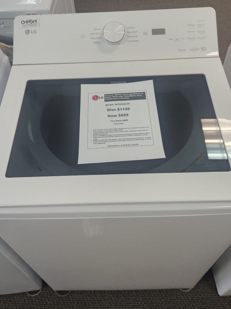 5.0 cu.ft. SMART Top Load Washer in Alpine White vith TurboWash, Easy Unload and Al Sensing