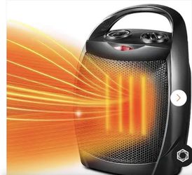 Compact 1500 Watt Ceramic Electric Indoor Heater with Adjustable Thermostat and Carrying Handle, Black