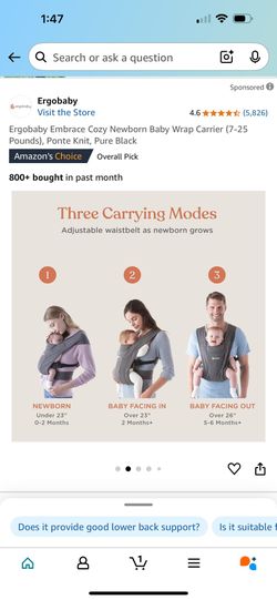 Ergobaby Embrace Cozy Newborn Baby Wrap Carrier (7-25 Pounds)