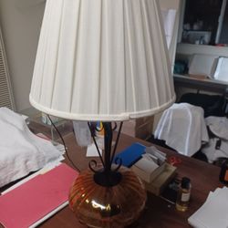 Vintage Retro Steel Glass Gold Orange Desk Lamp Brand New Shade