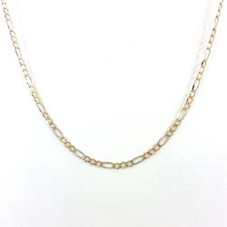 14K Yellow Gold Solid Tricolor Diamond Cut Figaro Necklace | 16 Inches, 3.3mm, 6.20 grams