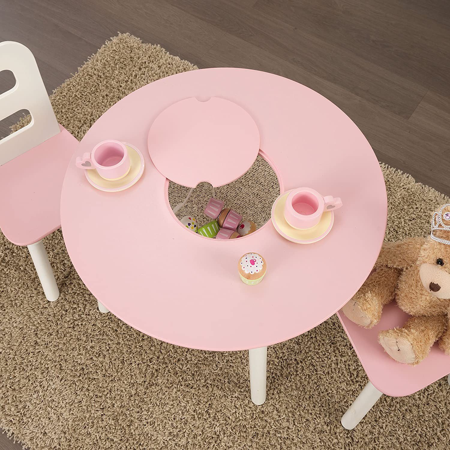 Round Table and 2 Chair with Center Storage for Kids