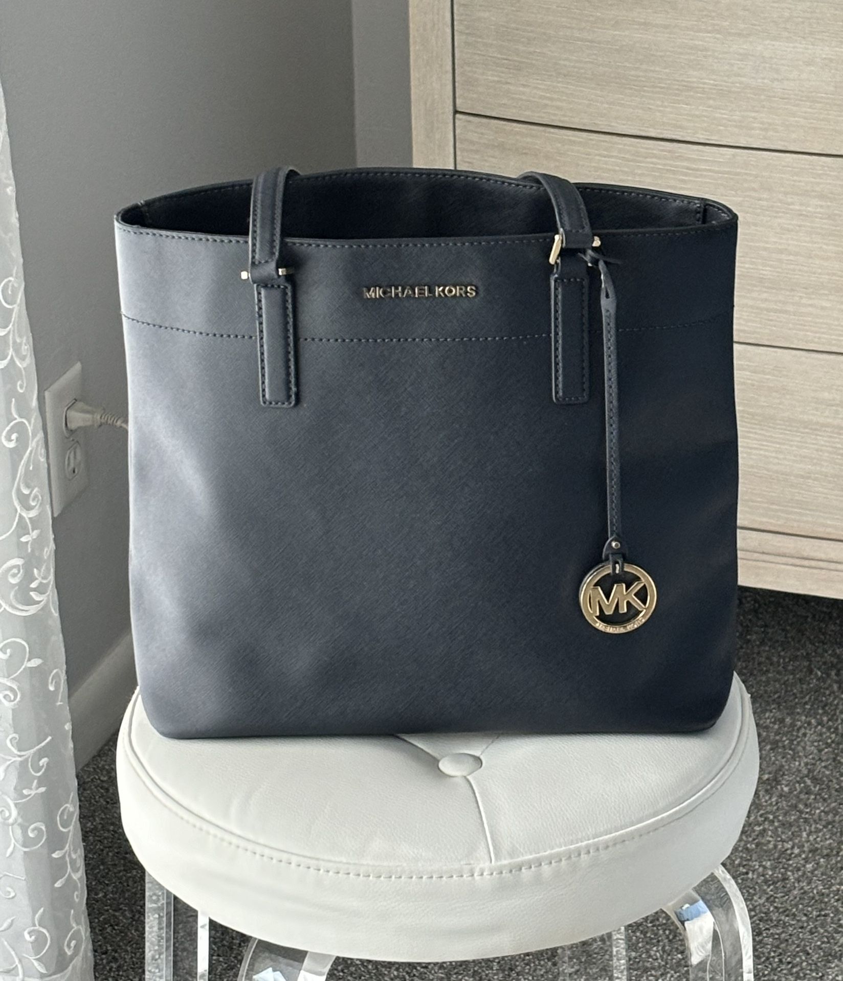 Michael Kors Navy Blue Leather Tote 