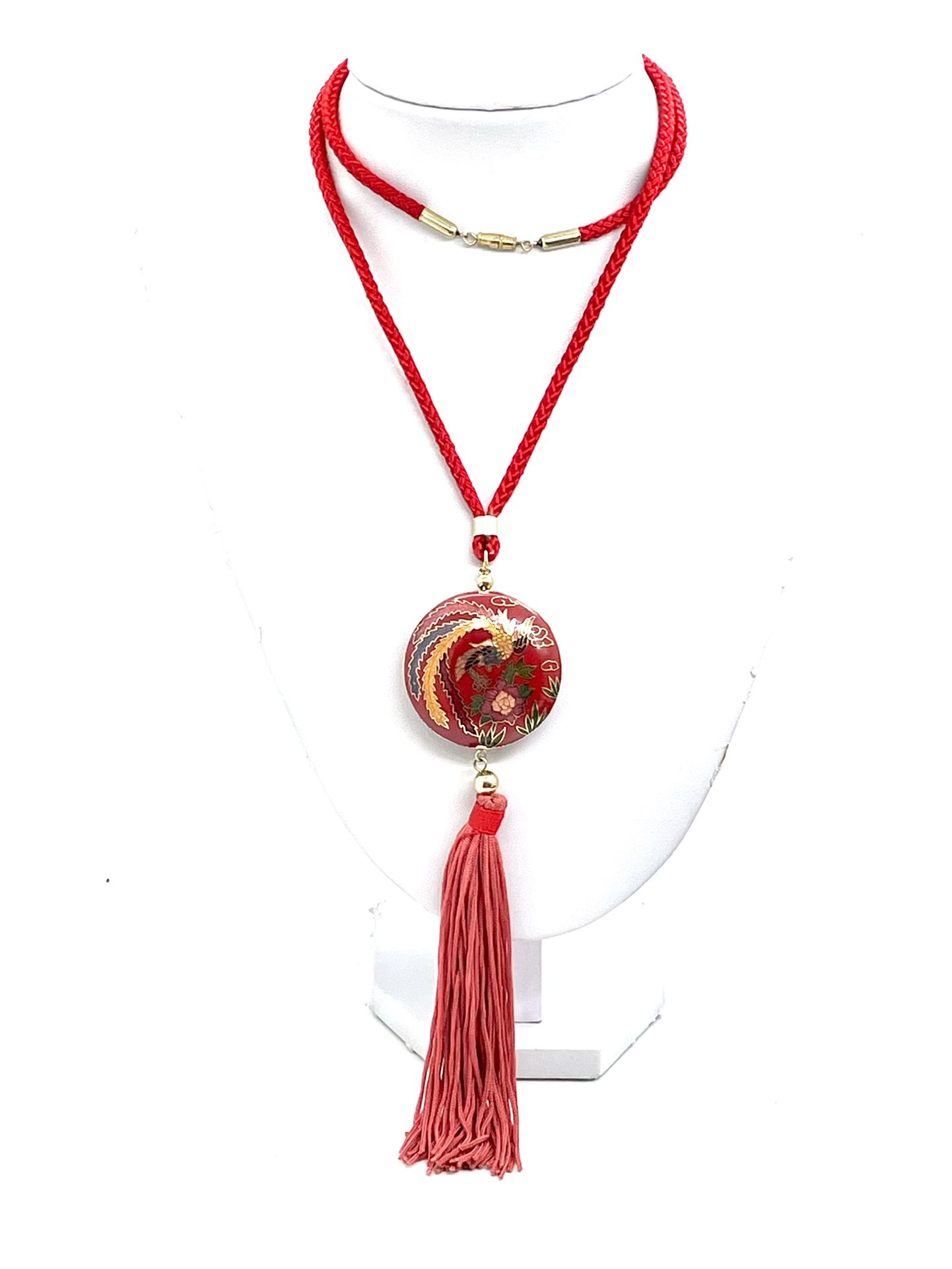 Asian Cloisonné Fancy Bird Necklace 