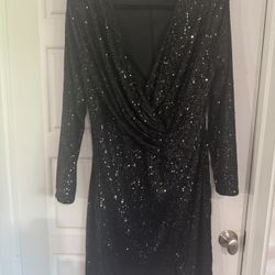 Plus Size Long Sleeve V Neck Sequin Formal Dresses
