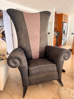 Midnight Velvet Throne Chair with Sculptural Scroll Arms